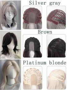蕾丝铂金狼鱼短假发套装，时尚前卫，男女通用灰色鲤鱼头全头假发套装，逼真合成发 - 彩色 - 查看 6
