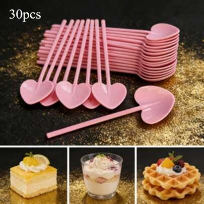 30pcs Pink Heart Shaped Spoons, Ideal For Cakes And Ice Cream, Create A Romantic And Sweet Atmosphere For Weddings, Holidays, Birthdays And Family Gatherings. The Exquisite Details Enhance The Ceremonial Sense, Making Every Gathering More Warm And Charming. The Adorable Heart Shape Design And Vibrant Pink Color Emit A Sweet And Alluring Aura.