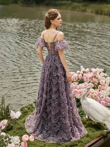 Faeriesty Đầm maxi họa tiết da báo thanh lịch, với dây đeo chéo và chi tiết xếp ly bồng bềnh, phần thân trên ôm eo và chân váy xếp tầng họa tiết da báo, phù hợp cho các buổi ra mắt thảm đỏ và các show thời trang mùa xuân, tiệc tùng, đám cưới màu hồng. - Hồng - Xem 2