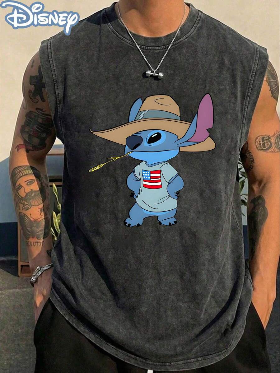 Disney Official Licensed Lilo & Stitch Cowboy Stitch Vintage Washed 230g Tank Top Unisex - Black - View 1