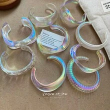 5/8pcs Set Personalized Transparent Iridescent Acrylic Bracelet, Exaggerated Asymmetrical Crease Thick Bangle, Niche Jewelry For Women - Multicolor - View 11