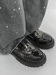 Elegant, Comfortable Daily Commute Versatile Solid Color Plus Size Low-Top Formal Shoes, Fashionable Pointed Toe Lace-Up Leather Shoes, Black Retro Gentleman Shoes, Suitable For Formal Occasions - Black - View 2