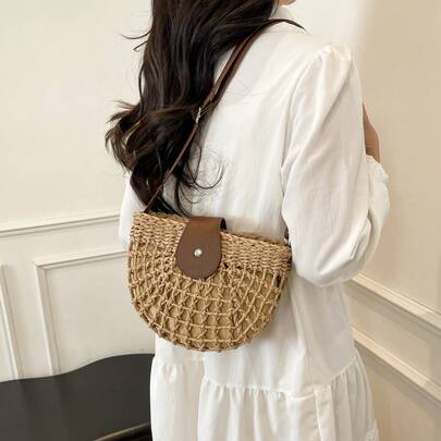 时尚半圆形镂空单肩包，个性化斜挎包，春季新款通勤包，礼品，女士沙滩包