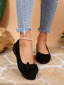 Women's Wedge Flats | Black Suede | Bow Decoration | Low Wedge Heel | Comfortable Slip-On Commuter Shoes - 黑色 - 查看 3
