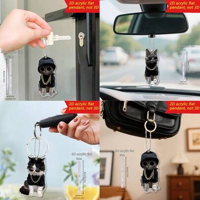 1个猫咪挂饰，可爱英国短毛猫图案，多功能2D亚克力钥匙扣，适用于汽车和包包配件