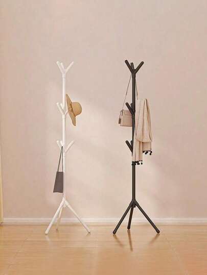 1pc White 9-Hook Floor Standing Coat Rack, Nordic Minimalist Single Rod Bedroom Clothes Hanger - No Installation Required, Sturdy Household Clothing/Hat/Bag/Towel Hooks, Free-Standing Coat Rack, Sized For Daily Balanced Garment Hanging