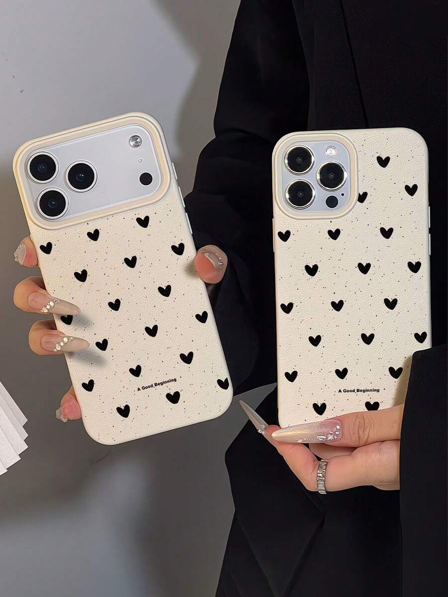 1个柔软爱心!荔枝纹理乳白色和黑色爱心手机壳,精致皮革质感,防指纹防污。约会必备!黑色爱心手机壳,纤薄轻巧,按键灵敏。质感十足,保护周全!温柔爱心手机壳。轻盈可爱!兼容 16、15、14、13、12、11 Pro Max、17、17 Pro、17 Pro Max、Air - 彩色 - 查看 1