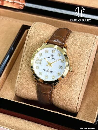 Pablo Raez 1pc 18K Gold Lady Watch Vintage Golden Jewelry Non Tarnish Color Women Watch Stainless Steel Original Accessories Charming Gear Special Case Classic Top Brand New AAA Quality Luxury Design Brown Dress Quartz Watch Rhinestone Fantasy Retro Elegant Lady Fashionable White Shell Face Preppy Style Star Shape Crystals Scale High Quality AAA Woman Students Female Popular Wristwatch