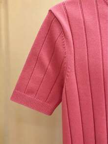 Jersey de punto de cuello redondo de manga corta con costillas para hombre, primavera/verano - Rosa - Ver 9