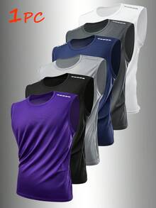 Manfinity Homme Men's Printed Round Neck Casual Loose Fit Tank Top - Purple - View 2