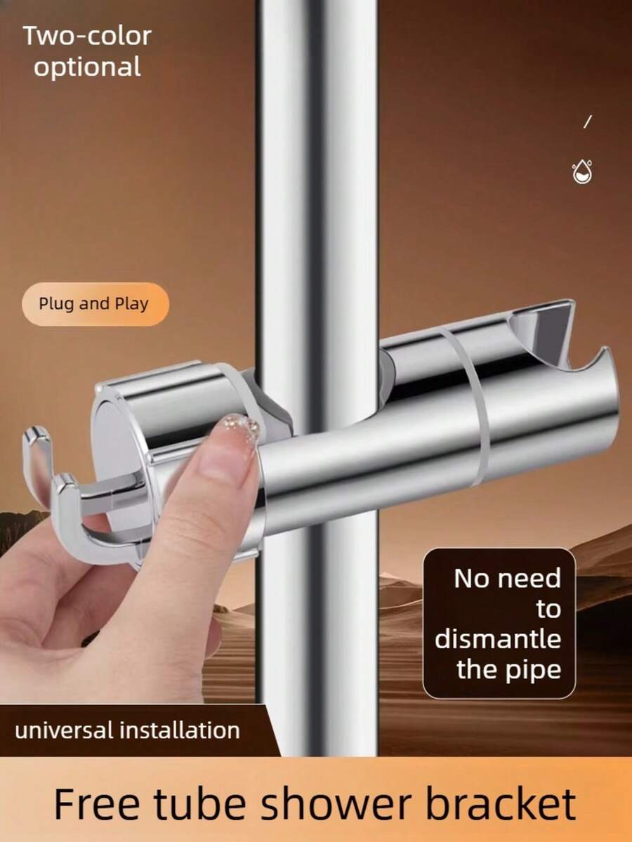 No-Dismantle Shower Head Bracket, Sliding Rail Sleeve Holder With Hook, Universal Shower Arm Fixed Mount For Bathroom, Adjustable Riser Tube Clip Replacement