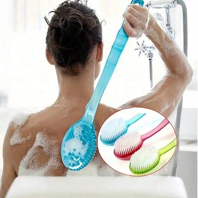 Bộ 2 bàn chải chà lưng cán dài (40cm) dùng khi tắm, có lông mềm và tay cầm chống trượt, thích hợp cho những vùng khó tiếp cận như bàn chân và vai, lý tưởng cho việc chăm sóc tại nhà, chăm sóc người già và hỗ trợ tắm rửa (Màu xanh nhạt, hương thơm mùa hè tươi mát).