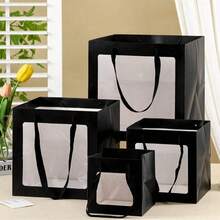 3pcs/6pcs Set Kraft Paper Flower Gift Bags With Ribbon Handles, Bulk Kraft Brown Paper Shopping Bags, Wedding Birthday Party Favor Bags, Square Brown - Multicolor - View 6