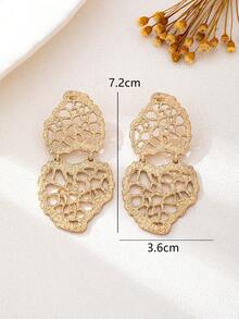 1 Pair European And American Fashion Hollow Lace Textured Elegant Asymmetrical Shape Minimalist Versatile New Earrings - Gold - View 4