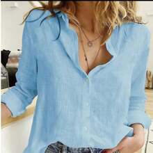 Women's Shirt In Viscose Linen – Lightweight, Elegant And Timeless. Buttons Down The Front. Daily Wear. - 淺藍色 - 查看 2