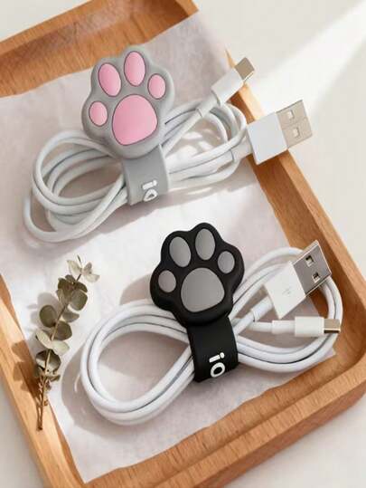 Tangle Free Cat Elements 2pcs Cartoon Cat Paw Shaped Cable Organizer Suitable For Earphones Data Cables And Charging Cables Portable And Easy To Use Desktop Decor Spiral Design Exquisite Craftsmanship Birthday Gift Women Lady