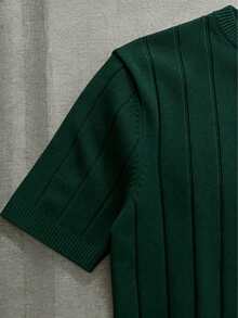 Jersey de punto de cuello redondo de manga corta acanalado para hombre, primavera/verano - Verde Oscuro - Ver 8