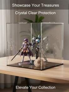 1 pieza Vitrina de acrílico transparente, montaje DIY, disponible en varios tamaños, adecuada para modelos, bloques de construcción, manualidades, exhibición de recuerdos y protección contra el polvo, decoración del hogar - Placa base de PVC negro de 5 mm. - Ver 4