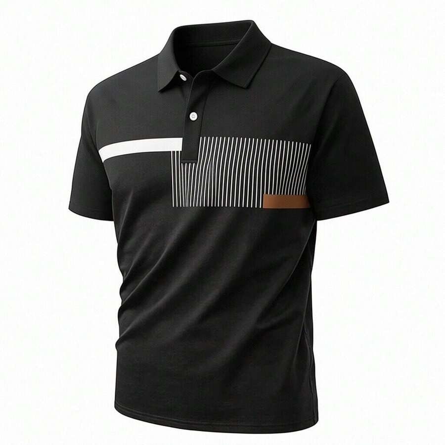 3 peças/Conjunto Camisas Polo Casuais Masculinas, Manga Curta, Camisetas Esportivas Respiráveis, Leves para Viagem e Transporte - Preto - Visão 1