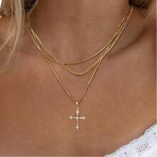 European And American Style Multi-Layered Stacked Wearing Fashion Design Sweet And Cool Personality Clavicle Chain Cross Pendant Necklace Party Banquet Send As Valentine's Day Gift First Choice - Gold - View 10