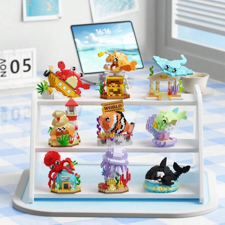 Mô hình sinh vật biển sâu: Cua và Bạch tuộc, Khối xếp hình giảm căng thẳng, Quà tặng sinh nhật, Khối lắp ráp trang trí, Đồ chơi xây dựng từ các hạt nhỏ, Đồ chơi xếp hình, Đồ chơi xếp hình giáo dục. - Nhiều màu - Xem 1