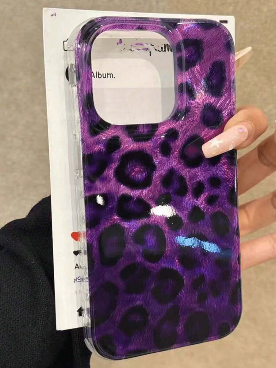 优雅深紫色豹纹渐变箔面纹理手机壳，适用于 16/16 Pro Max、新款 15 Pro、13、14、15、16 Pro，防摔软壳，也兼容 11、12 - 紫色 - 查看 1