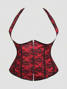 Plus Size Black & Red Contrast Color Halloween Cosplay Women's Fashionable Outerwear Top, Waist Cincher, Versatile Shaping Top - Red - View 11