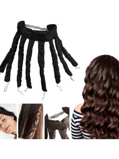 1pc No-Heat Curling Headband, 8 Detachable Curling Rods, Adjustable Headband, Soft Satin No-Heat Curling For Long Hair, Voluminous Waves, Women's No-Heat Curling Waves Styling Tool, Easy To Use Sleep Headband, Gentle & Comfortable, Black/Pink Hair Clips, Overnight Curling | Hair Accessories | Durable Hair Clips, Gift For Women