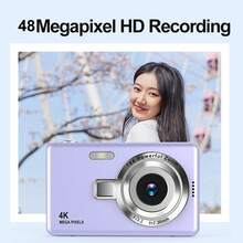 Nueva cámara digital multicolor, zoom óptico 16X, pantalla HD de 2.4", video de píxeles, cámara digital compacta creativa, adecuada para estudiantes, cámara CCD, pegatina de cristal DIY gratis - Pegatina Q12 Morada + Cristal - Ver 3