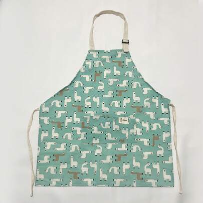 1pc Adjustable Cartoon Animal Pattern Apron, Unisex, Minimalist Style, With Pocket, Suitable For Chefs, Waiters, Kitchen Cooking, Barbecue, Hairstylists, Practical Kitchen Tool