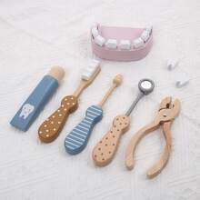 儿童木制小医生玩具牙科套装，护士玩具，宝宝学习刷牙角色扮演游戏 - 彩色 - 查看 1