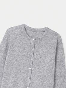 Women's Solid Color Cropped Cardigan, Button Front Crew Neck Knit Sweater, Versatile Layering Casual Piece For Spring & Fall - Perfect For Daily Outings, Dating & Streetwear - 灰色 - 查看 7