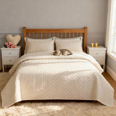 VOLTITO 3pc Bedspread Sets, Ultra Soft Microfiber Quilts Queen Size, 2pcs Pillowcases , Bed Coverlet King Size With Basket Weave Pattern, Lightweight Reversible Bedspread,  Soft Quilt Bedding Set, Lightweight Comforter Set Coverlet