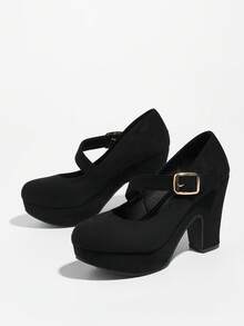 Women's Black Chunky Heel Closed Toe Low Block High Heel Pumps, Round Toe Work Shoes With Bow Decor, Comfortable Ladies Formal Shoes, Christmas Gift, Recommend Ordering One Size Down - màu đen - Xem 4