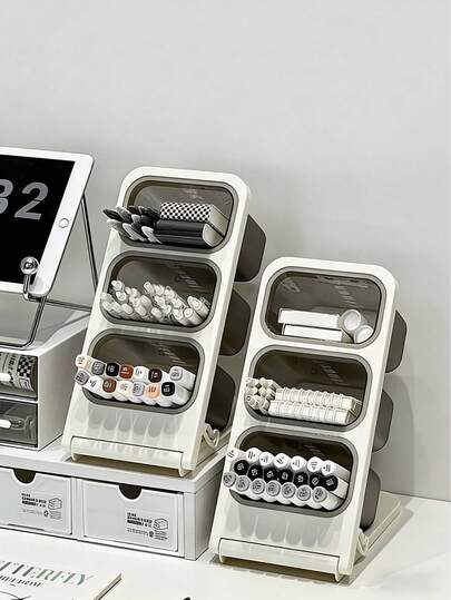 1pc Large Capacity Desk Organizer Pen Holder, Student Desk Slanted Pen Cup, Office Stationery Pen Rack With Brush, Desktop Watercolor Pencil & Notebook Storage, Creative Desk Supplies