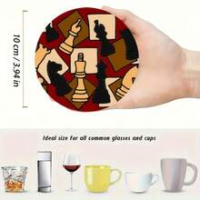 160 piezas Posavasos de madera con diseño de ajedrez 2D, adecuados para patio, cocina, sala de estar, decoración de mesa para reuniones familiares, regalo para amigos y familiares, adecuado para el Día de San Valentín, boda, cumpleaños, fiesta, accesorios de decoración del hogar - Multicolor - Ver 4