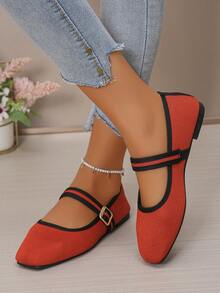 Giày lười đế bằng mũi vuông đính sequin, cỡ lớn 35-43, kiểu dáng thời trang mới mùa xuân/thu, giày lười đế mềm thoải mái, phù hợp với váy. - Vải màu đỏ cam - Xem 6