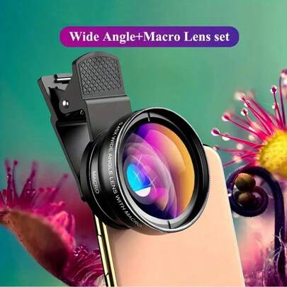 2-In-1 Mobile Phone Macro Lens, 12.5X Macro Lens + 0.45X Wide Angle Lens, Compact Phone Lens, Enhance Shooting Effect, Universal Phone Clip, Convenient To Carry, Suitable For Daily Photography And Travel
