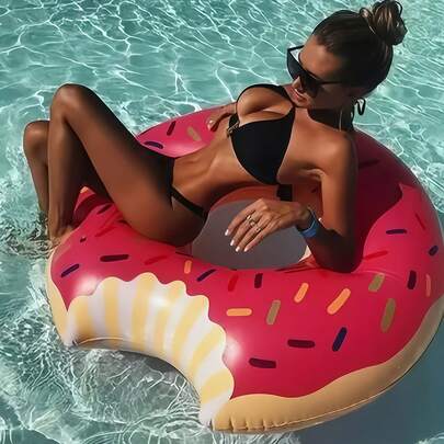 1PC Inflatable Donut Swim Ring Pink Swimming Ring For Children And Adults Summer Lifesaver Adult Swim Ring Donut Swim Ring