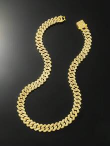 1套男士全钻菱形拼接链项链和手链 - Style A - 查看 8