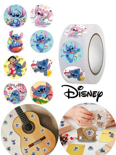 (Officially Licensed) Disney Mickey Mouse Cartoon Character Sticker Roll, 500 Sheets/Roll, Stitch Cartoon Roll Sticker, Notebook, Laptop, Phone Case Decor, Waterproof Sticker, Removable, Suitable For Water Bottle, Car, Guitar, Bicycle, Motorcycle, Skateboard, Helmet, Luggage, Diary, DIY Scrapbooking Materials, Aesthetic Sticker Pack, Valentine's Day Gift