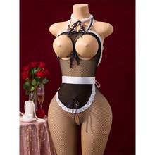 Adult Crotchless Uniform Lingerie Sets Cosplay Bodysuit Maid Costume Expose Chest And Body Stockings With Apron - 14 - 查看 3