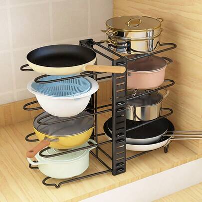 1 Pack Expandable Pots And Pans Storage Rack, 8-Tier Large Frame With Stable Double-Side Design, Adjustable Organizer For Cabinet, Pantry And Bakeware, Space-Saving Kitchen Storage Rack