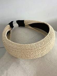 Handmade Rattan Woven Headband, Boho Style Wide Brim Straw Headband For Women, Knotted Top Hairband Diadema Hair Hoop - Multicolor - View 4