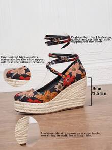 Women's Wedge & Platform Slip-On Espadrille Shoes, Black Round Toe Vacation Beach Woven Strap Sandals, Vacation Rope Bottom Elastic Band Paired With Women's Shoes - Multicolor - View 4