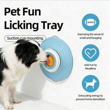 1pc Pet Cleaning Tongue Cleaner Licking Toy Ball - Cat Dog Slow Feeder Anti-Spill Self-Entertainment Toy - Rotating Slow Feeder Licking Plate (Suitable For Liquid Food) - Blue - View 3