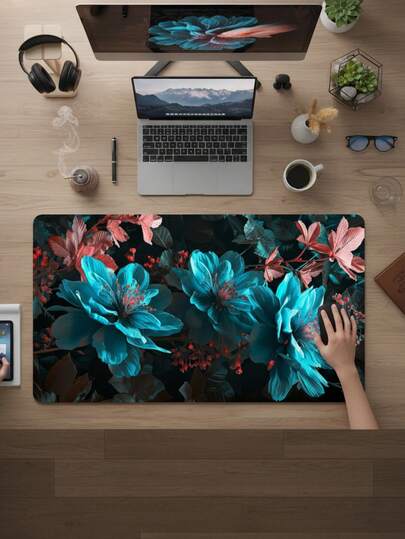 Large Size Mouse Pad, Waterproof Non-Slip Smooth Fabric Surface, Indigo Blue Hibiscus Floral All-Over Realistic Pattern, Also Suitable As Keyboard Mat, Desk Mat Or Book Stand, Suitable For Gamers, Office And Dorm Use, Computer, Office And Gaming Environment, Gift For Gamers, Compatible With Mouse And Trackball.