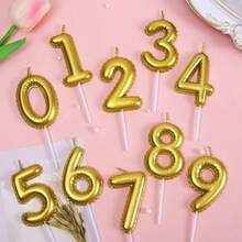 1件金色花卉裝飾 手繪生日數字0-9生日蠟燭 生日蛋糕裝飾 生日派對裝飾 適用於生日、週年紀念、性別揭曉派對、單身女派對、畢業典禮 - 金色 - 查看 3