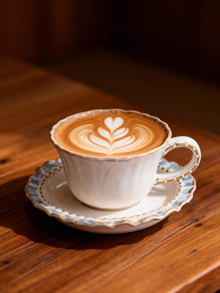 DearDali 1 Set 200ml Exquisite Kiln-Fired Blue Coffee Cup & Saucer Set, Retro Luxury White & Blue Color, Wavy Edge, Ceramic Material, Suitable For Coffee, Latte, Cappuccino, Women's Gift, Home Use, Afternoon Tea, Office, Party, Back To School - Multicolor - View 10