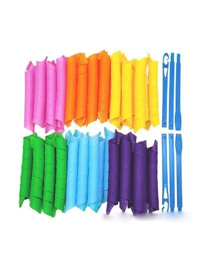 1 Set 30cm (18pcs) No-Heat Spiral Hair Curlers, Suitable For Long Hair, With 2 Styling Hooks (Pink & Orange), Curling Rollers, No-Heat Hair Curlers, Curling Irons, Hair Styling Products & Accessories, Suitable For Salons, Beauty Parlors, Back-To-School Season